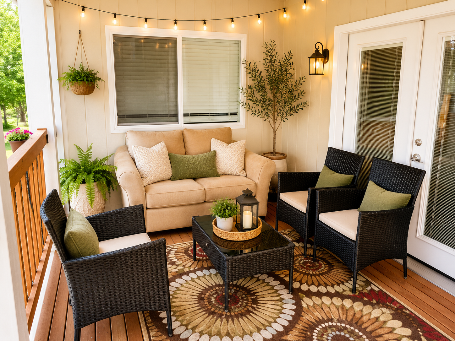 Covered patio outdoor area at Lake Meridian Adult Family Home near Lake Meridian in Kent Washington.